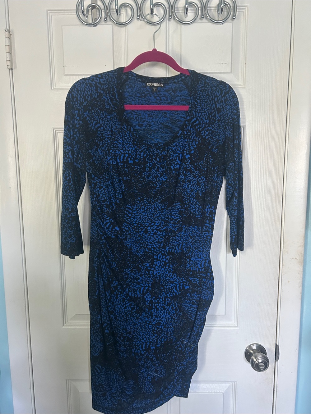 Express Blue and Black Long Sleeve Scoop Neck Dress